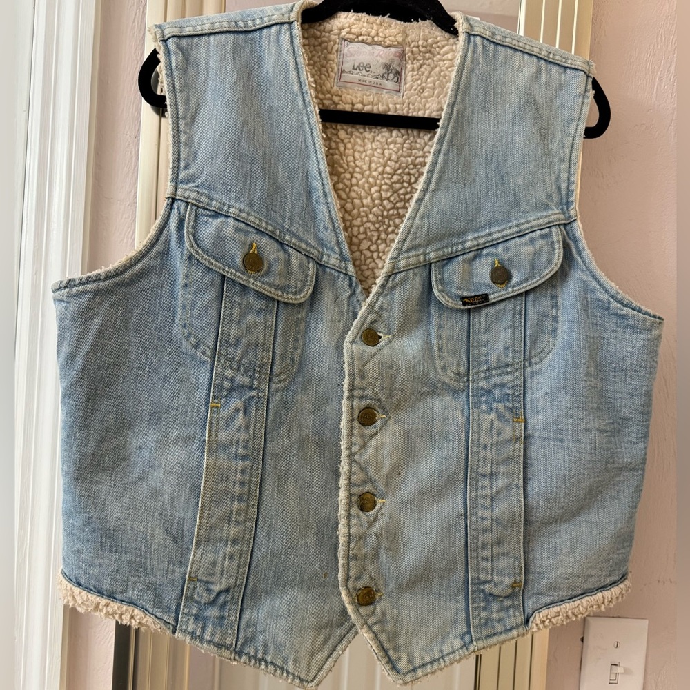 Lee Storm Rider Denim Mens Vintage Vest Lined Sherpa Sz L Jean